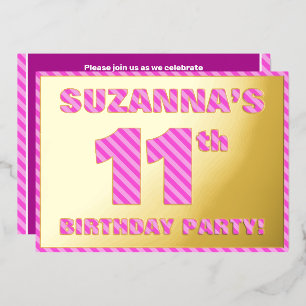 Invitation En Aluminium Fête du 11e anniversaire — Audacieux, amusant, ros