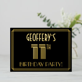 Invitation En Aluminium Fête du 11e anniversaire — Style Art Déco "11" + N