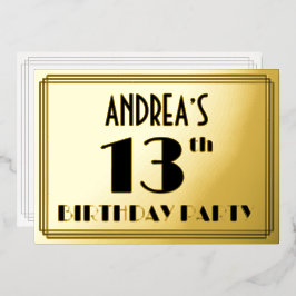 Invitation En Aluminium Fête du 13e anniversaire — Art Déco Look "13" + No
