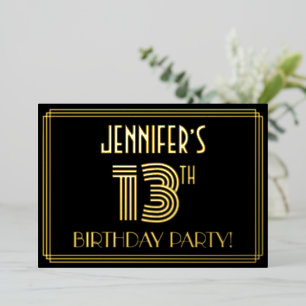 Invitation En Aluminium Fête du 13ème anniversaire — Style Art Déco "13" +
