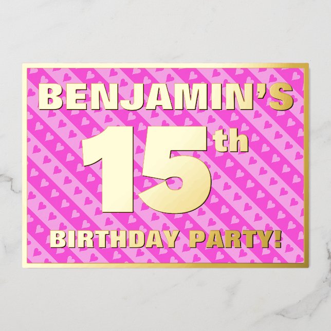 Invitation En Aluminium Fête du 15e anniversaire — Coeurs roses amusants e (Recto)