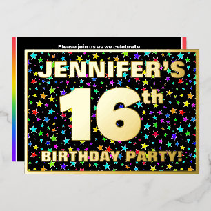 Invitation En Aluminium Fête du 16e anniversaire — Amusant, Colorful Stars