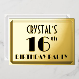 Invitation En Aluminium Fête du 16e anniversaire — Art Déco Look "16" + No