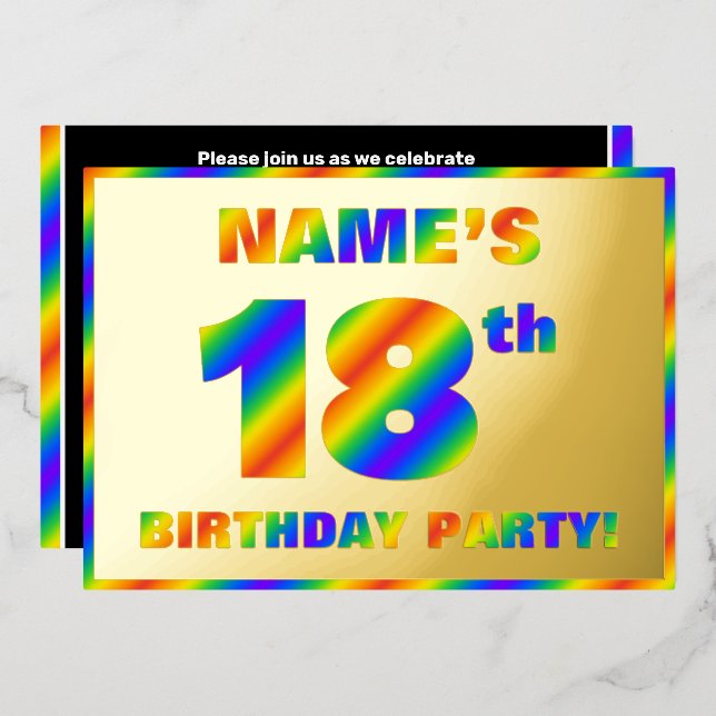 Invitation En Aluminium Fête du 18e anniversaire — Amusant, Rainbow Spectr (Recto/Verso)