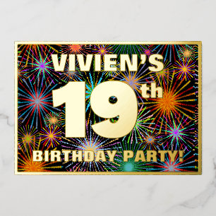 Invitation En Aluminium Fête du 19e anniversaire — Amusant, Feu d'artifice