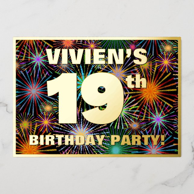 Invitation En Aluminium Fête du 19e anniversaire — Amusant, Feu d'artifice (Recto)