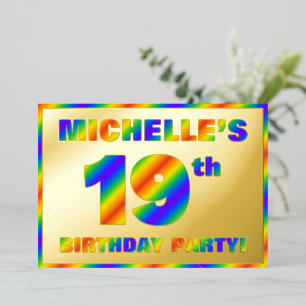 Invitation En Aluminium Fête du 19e anniversaire — Amusant, Rainbow Spectr