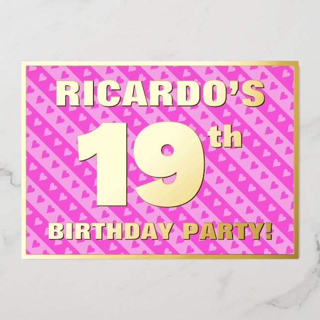 Invitation En Aluminium Fête du 19e anniversaire — Coeurs roses amusants e (Recto)