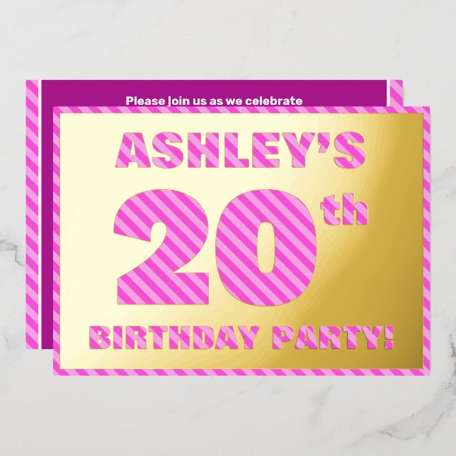 Invitation En Aluminium Fête du 20e anniversaire — Audacieux, amusant, ros (Recto/Verso)