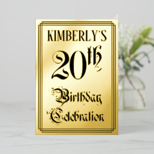 Invitation En Aluminium Fête du 20e anniversaire — Script élégant + Nom pe