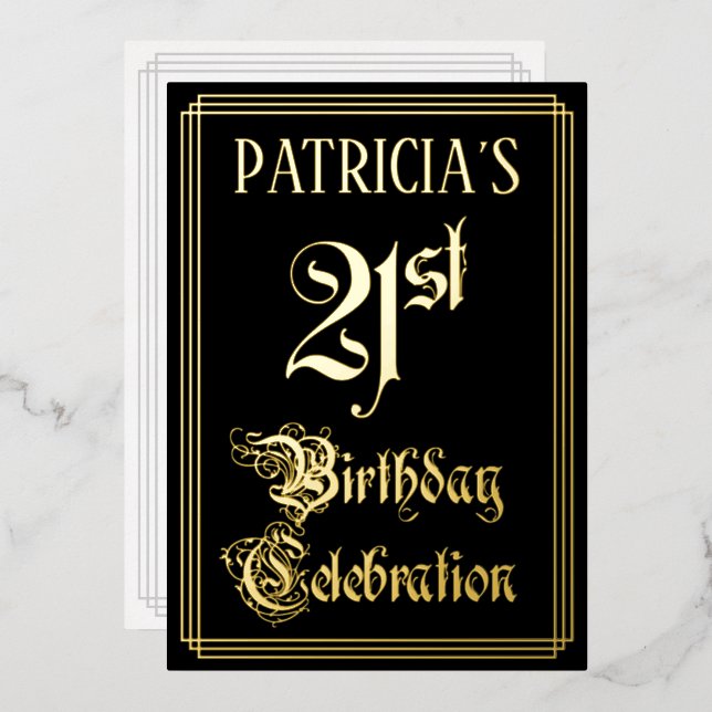 Invitation En Aluminium Fête du 21e anniversaire — Script fantaisie et nom (Recto/Verso)
