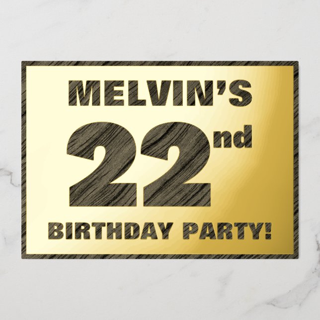 Invitation En Aluminium Fête du 22e anniversaire — Gras, Faux Wood Grain T (Recto)