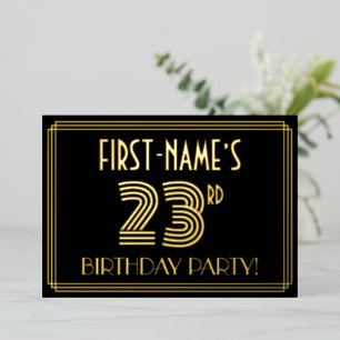 Invitation En Aluminium Fête du 23ème anniversaire — Style Art Déco "23" +