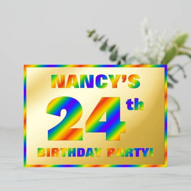 Invitation En Aluminium Fête du 24e anniversaire — Amusant, Rainbow Spectr (Debout devant)