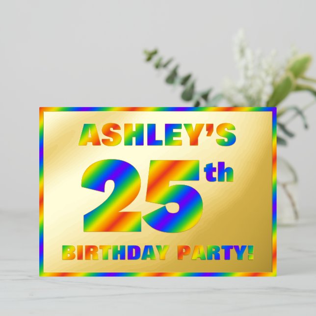 Invitation En Aluminium Fête du 25e anniversaire — Amusant, Rainbow Spectr (Debout devant)