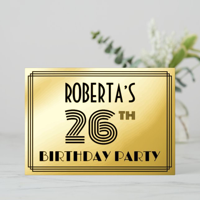 Invitation En Aluminium Fête du 26e anniversaire — Art Déco Style "26" & N (Debout devant)