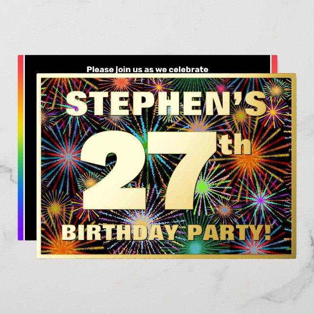 Invitation En Aluminium Fête du 27e anniversaire — Amusant, Feu d'artifice (Recto/Verso)