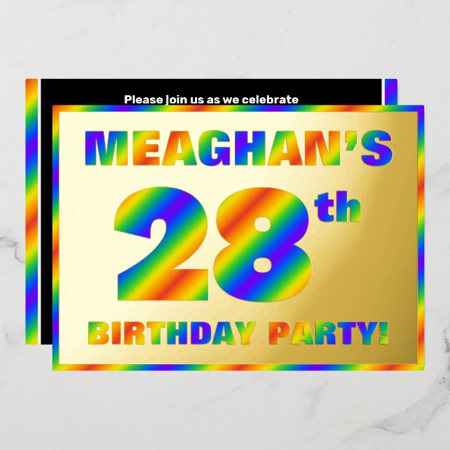 Invitation En Aluminium Fête du 28e anniversaire — Amusant, Rainbow Spectr (Recto/Verso)