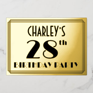 Invitation En Aluminium Fête du 28e anniversaire — Regarder Art Déco "28" 
