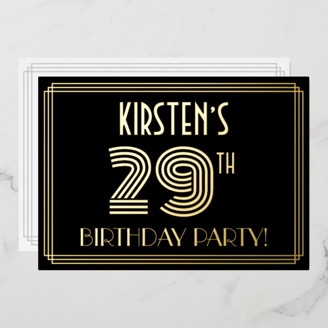 Invitation En Aluminium Fête du 29e anniversaire — Style Art Déco "29" + N (Recto/Verso)