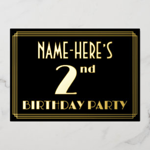 Invitation En Aluminium Fête du 2e anniversaire : Art Déco Look "2", avec 