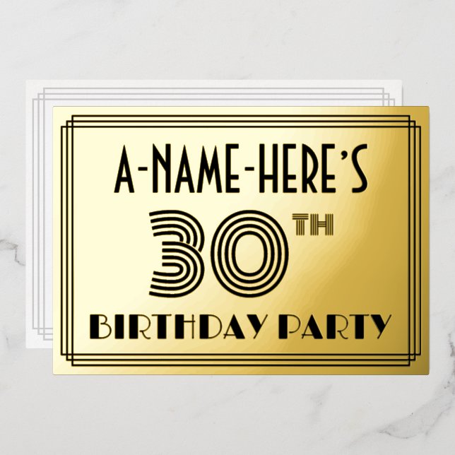 Invitation En Aluminium Fête du 30e anniversaire — Art Déco Style "30" & N (Recto/Verso)