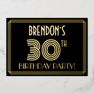 Invitation En Aluminium Fête du 30e anniversaire — Style Art Déco "30" + N