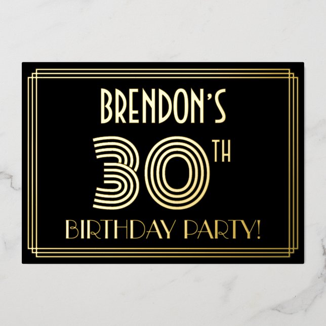 Invitation En Aluminium Fête du 30e anniversaire — Style Art Déco "30" + N (Recto)