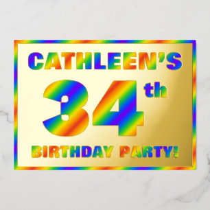 Invitation En Aluminium Fête du 34e anniversaire — Amusant, Rainbow Spectr