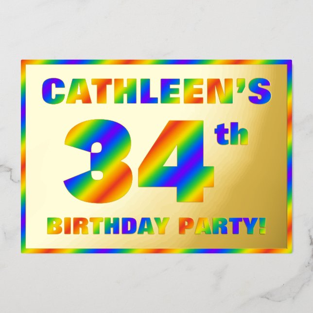 Invitation En Aluminium Fête du 34e anniversaire — Amusant, Rainbow Spectr (Recto)