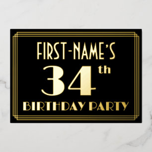 Invitation En Aluminium Fête du 34e anniversaire : Art Déco Look "34", ave