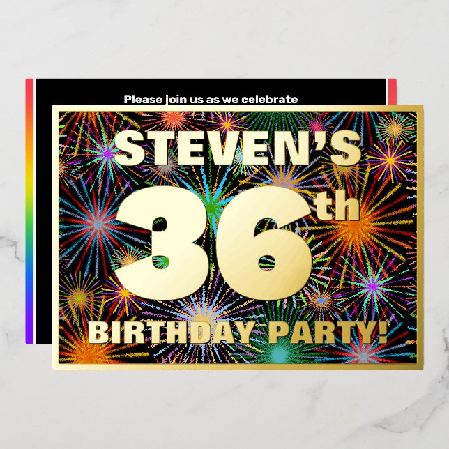 Invitation En Aluminium Fête du 36e anniversaire — Amusant, Feu d'artifice (Recto/Verso)