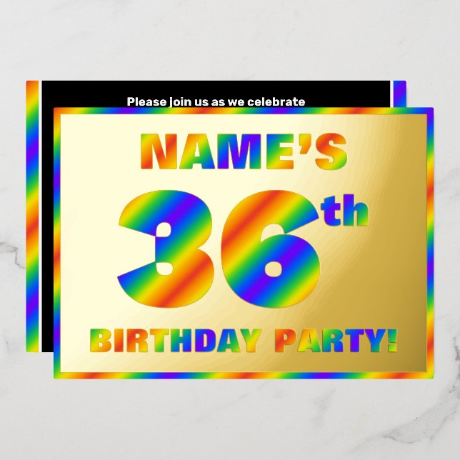 Invitation En Aluminium Fête du 36e anniversaire — Amusant, Rainbow Spectr (Recto/Verso)