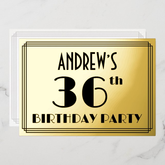 Invitation En Aluminium Fête du 36e anniversaire — Regarder Art Déco "36"  (Recto/Verso)