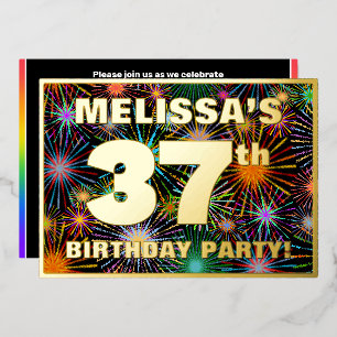 Invitation En Aluminium Fête du 37e anniversaire — Amusant, Feu d'artifice