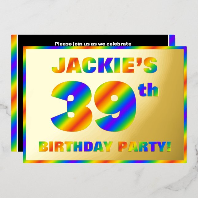 Invitation En Aluminium Fête du 39e anniversaire — Amusant, Rainbow Spectr (Recto/Verso)