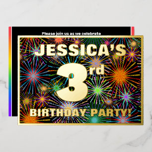 Invitation En Aluminium Fête du 3e anniversaire — Feu d'artifice coloré et