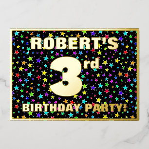 Invitation En Aluminium Fête du 3e anniversaire — motif d'étoiles colorées