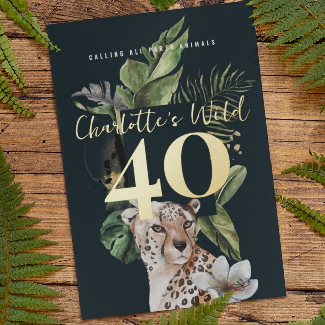Invitation En Aluminium Fête du 40e anniversaire de Wild Jungle Leopard (Créateur téléchargé)