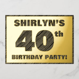 Invitation En Aluminium Fête du 40e anniversaire — Gras, Faux Wood Grain T