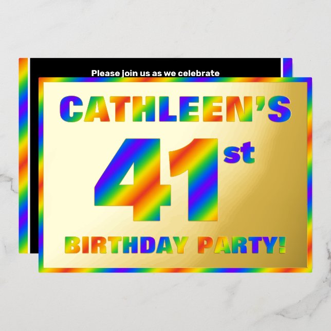 Invitation En Aluminium Fête du 41e anniversaire — Amusant, Rainbow Spectr (Recto/Verso)