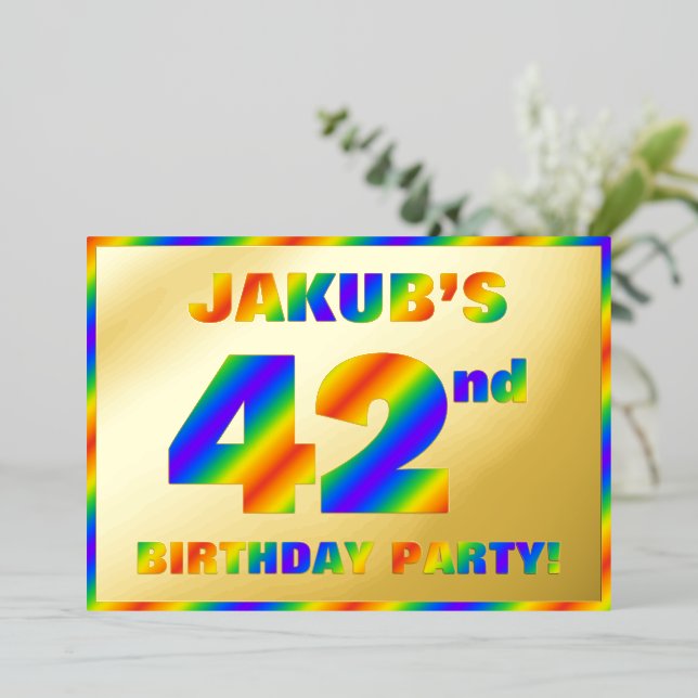 Invitation En Aluminium Fête du 42e anniversaire — Amusant, Rainbow Spectr (Debout devant)