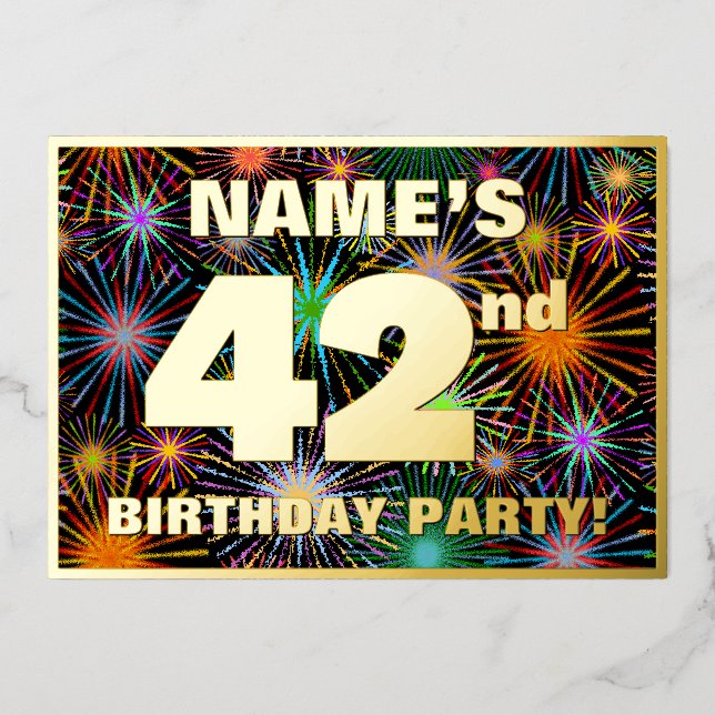 Invitation En Aluminium Fête du 42e anniversaire — Fun d'artifice amusant  (Recto)