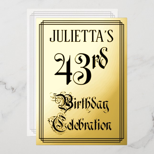 Invitation En Aluminium Fête du 43e anniversaire — Script élégant + Nom pe (Recto/Verso)