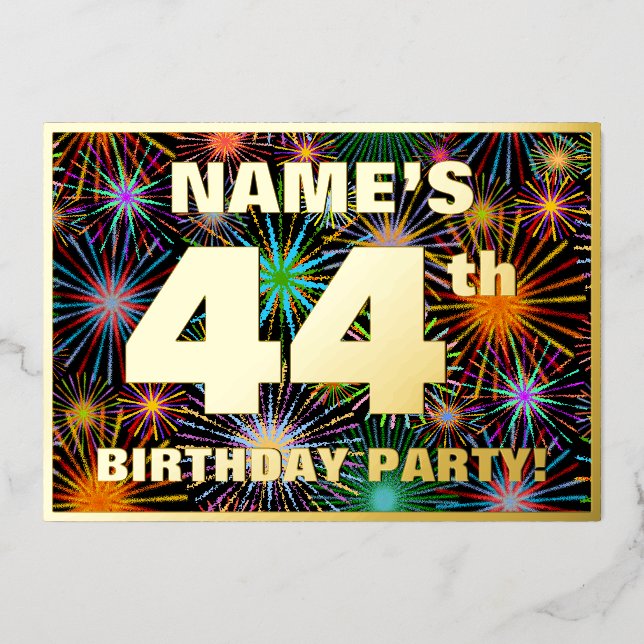 Invitation En Aluminium Fête du 44e anniversaire — Amusant, Feu d'artifice (Recto)