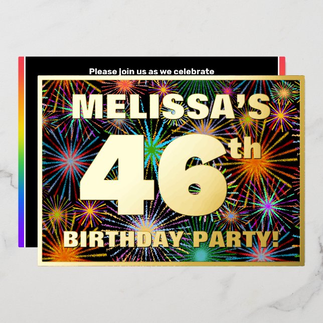 Invitation En Aluminium Fête du 46e anniversaire — Amusant, Feu d'artifice (Recto/Verso)