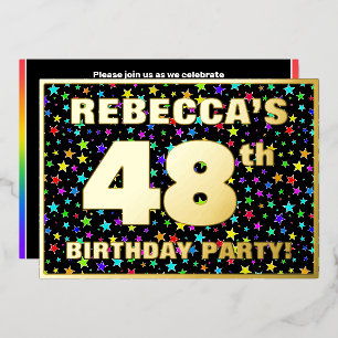 Invitation En Aluminium Fête du 48e anniversaire — Amusant, Colorful Stars