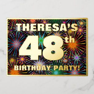 Invitation En Aluminium Fête du 48e anniversaire — Amusant, Feu d'artifice
