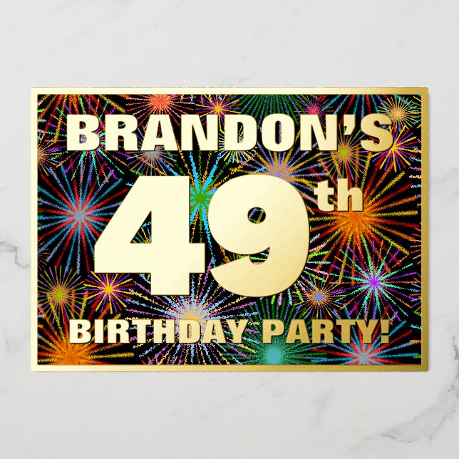 Invitation En Aluminium Fête du 49e anniversaire — Amusant, Feu d'artifice (Recto)