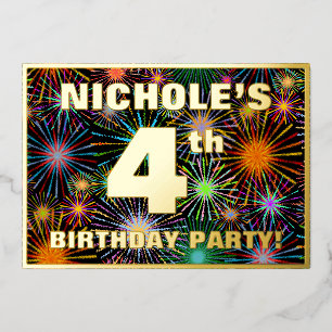 Invitation En Aluminium Fête du 4e anniversaire — Amusant, Feu d'artifice 